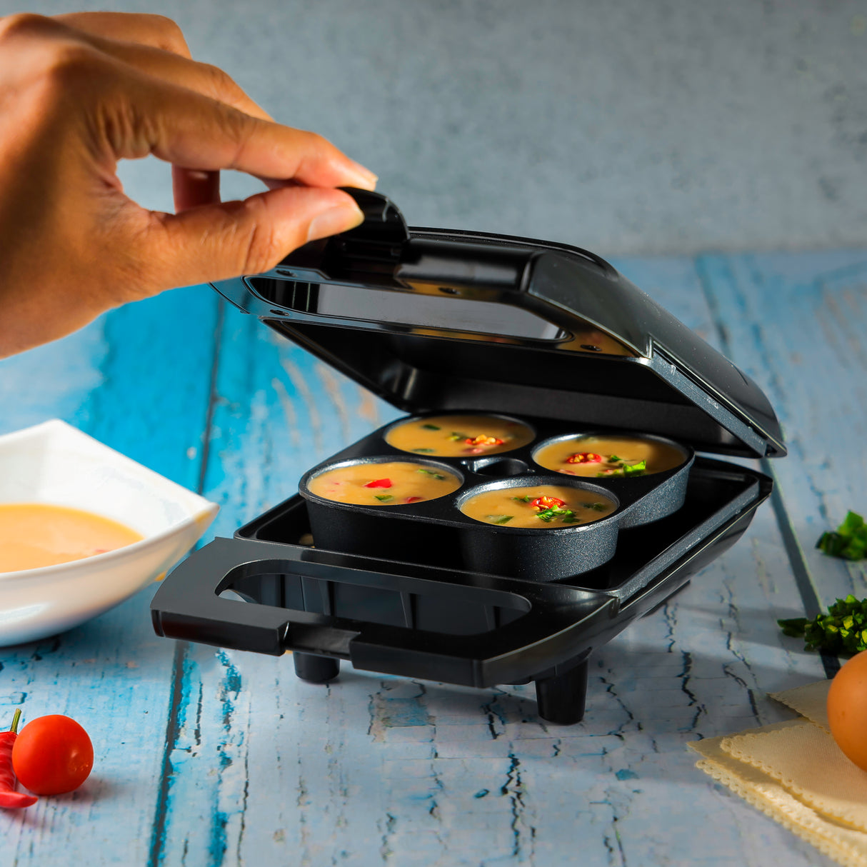 Geepas Egg Bite Maker GEM63049 | 600W Powerful Motor | Non-Stick Cooking Plates | Prepare 4 Egg Bites at a Time | Quick, Easy & Healthy Breakfast Maker for Home Use