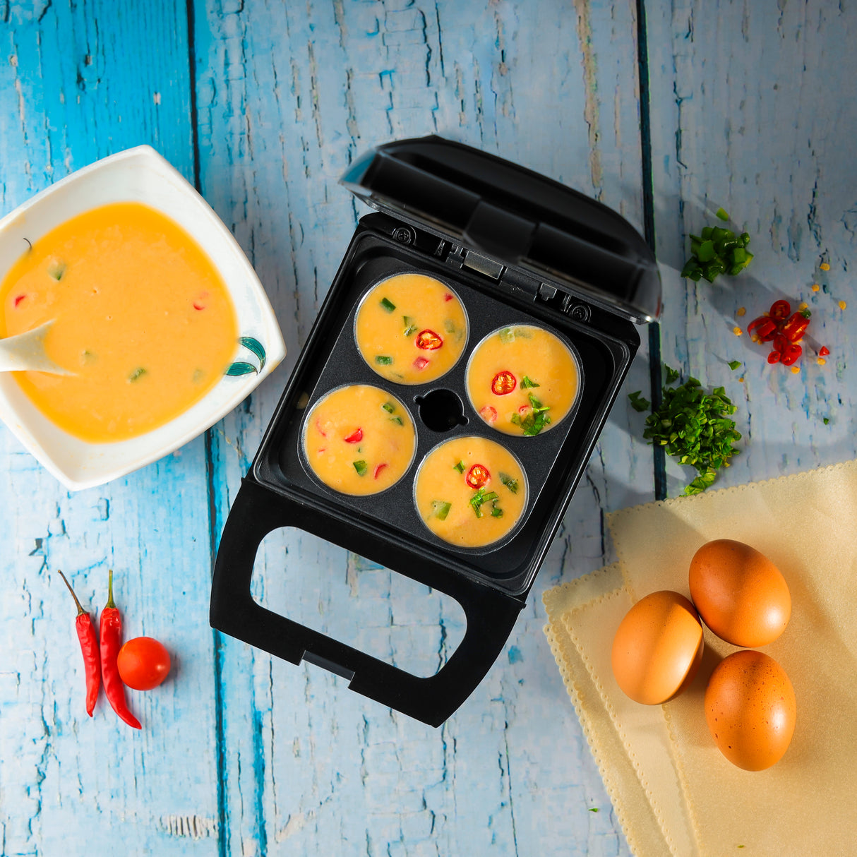 Geepas Egg Bite Maker GEM63049 | 600W Powerful Motor | Non-Stick Cooking Plates | Prepare 4 Egg Bites at a Time | Quick, Easy & Healthy Breakfast Maker for Home Use