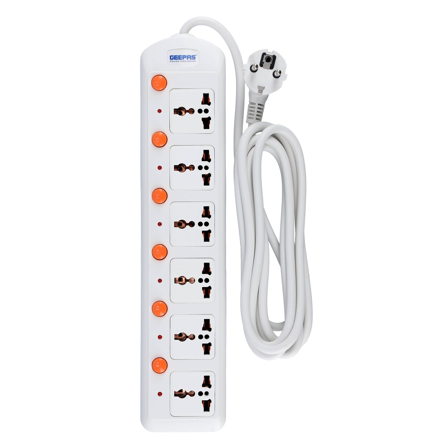 Geepas 6 Way Extension Board VDE Plug with  Individually On/Off Switch- Power Extension Socket -Multi Plug Power Cable
