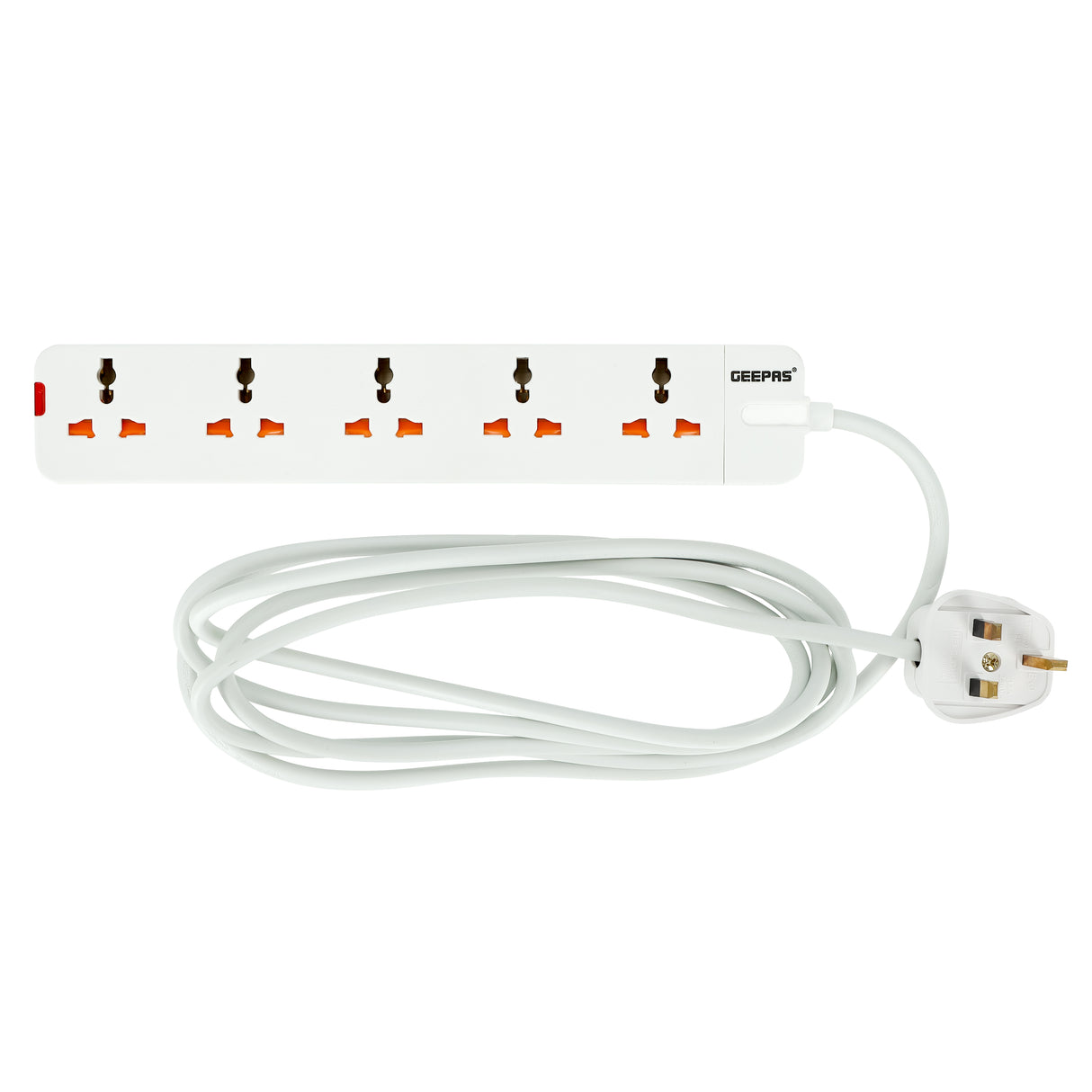 Geepas 5 Way Extension Socket 13A - Extension Lead Strip With Led Indicators | Extra Long Cord with Over Current Protected | Ideal For All Electronic Devices | 2 Years Warranty