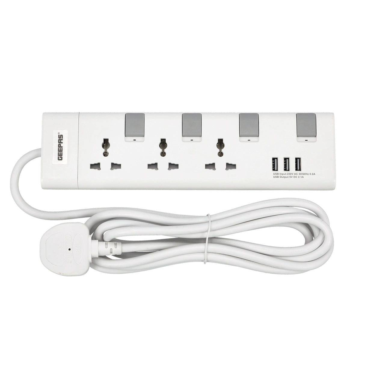 Geepas Extension Socket, 3 Ways, 5m Cord Length | GES5803 | Power Extension Socket | Multi Plug Power Cable | High Quality, Heavy Duty Power Switch
