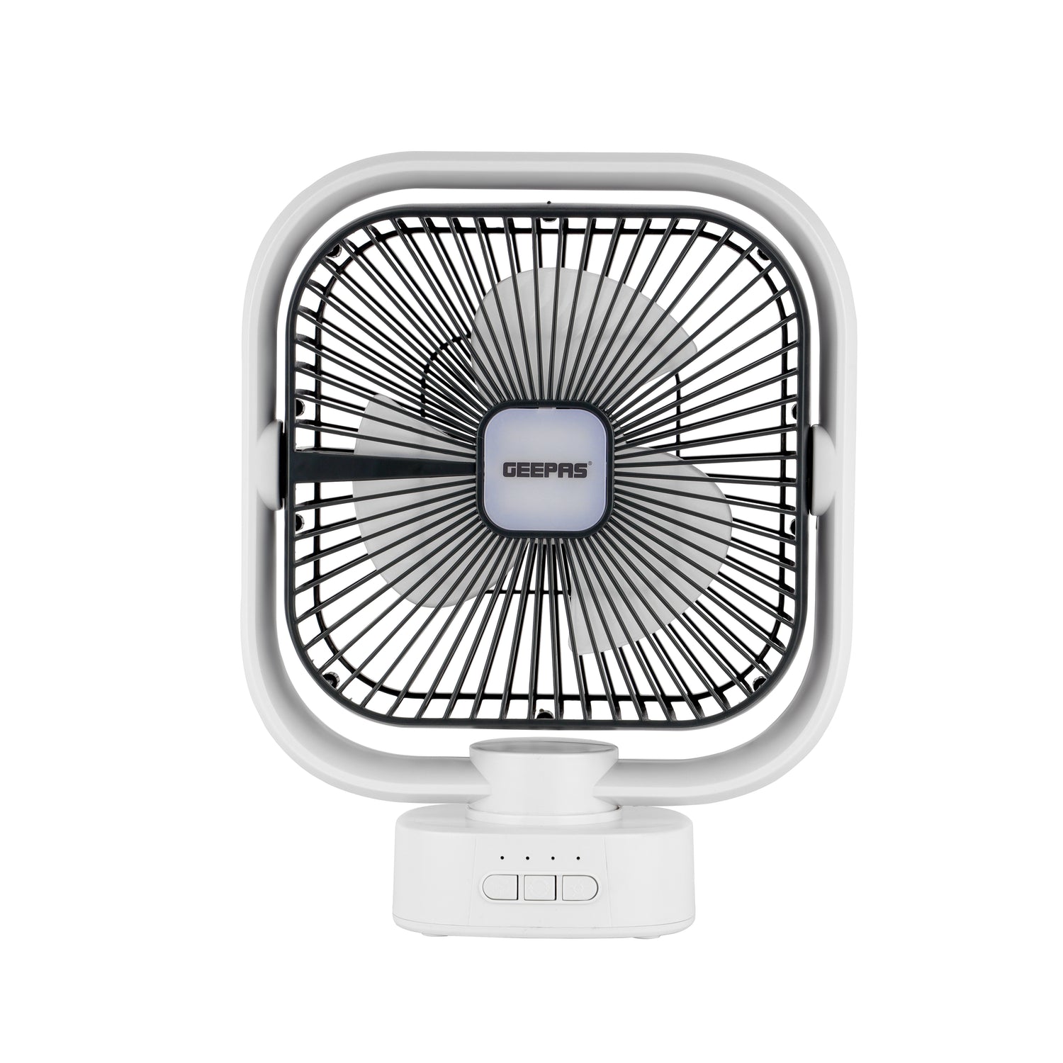 Geepas GF21122 8-Inch Oscillating LED Table Fan | Rechargeable AC/DC Function| 2x1500mAh Lithium Battery| Two-Level LED Light| 9 Hours Working Time| 2 Years Warranty
