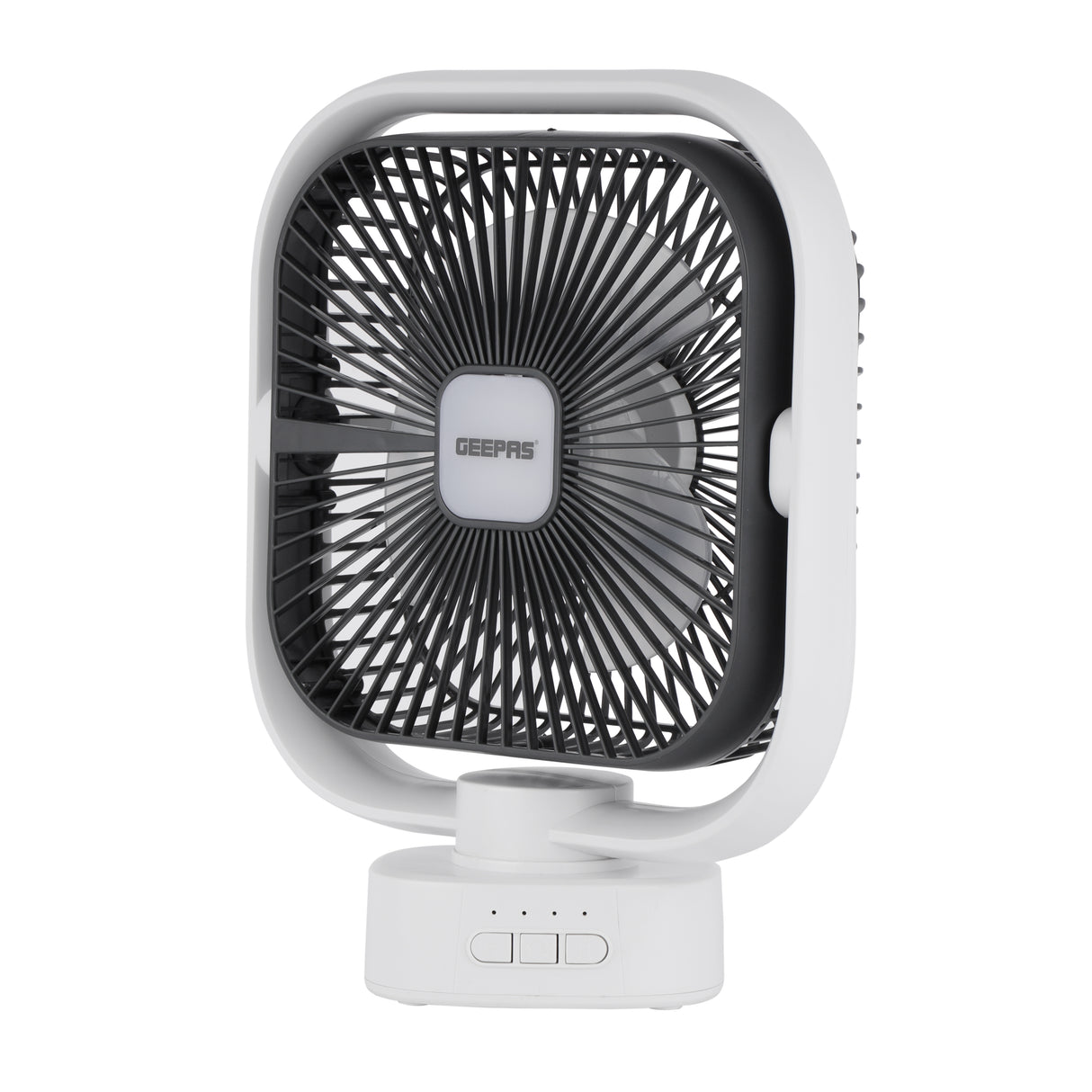 Geepas GF21122 8-Inch Oscillating LED Table Fan | Rechargeable AC/DC Function| 2x1500mAh Lithium Battery| Two-Level LED Light| 9 Hours Working Time| 2 Years Warranty