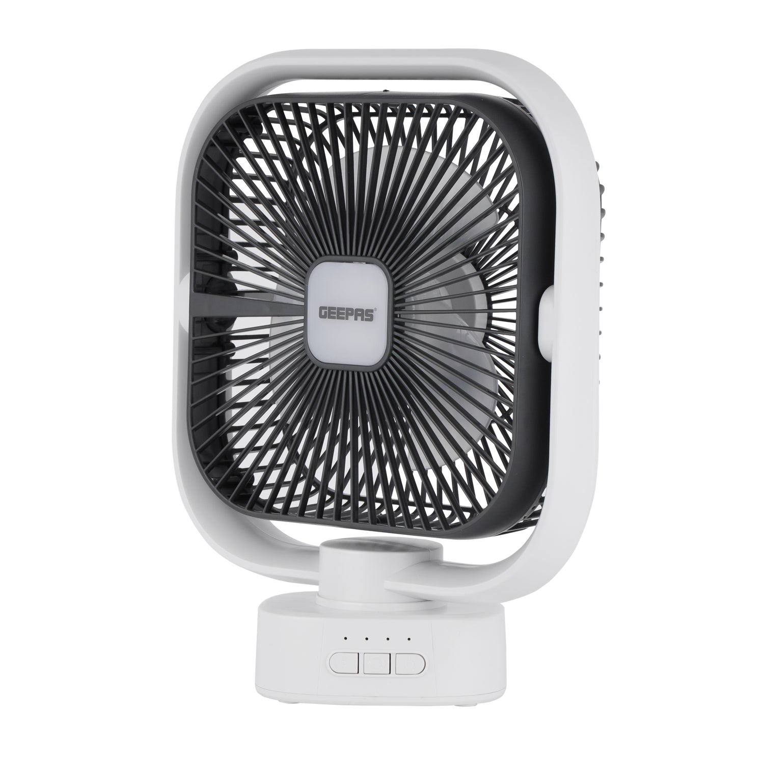 Geepas GF21122 8-Inch Oscillating LED Table Fan | Rechargeable AC/DC Function| 2x1500mAh Lithium Battery| Two-Level LED Light| 9 Hours Working Time| 2 Years Warranty