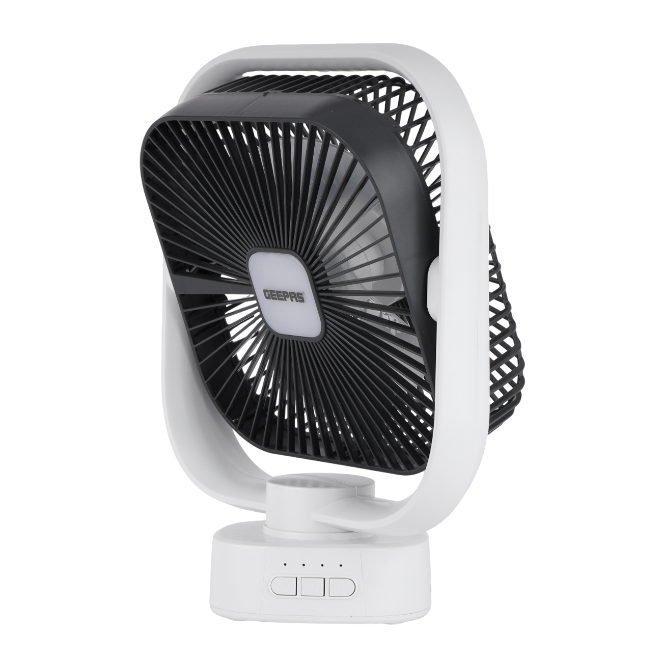Geepas GF21122 8-Inch Oscillating LED Table Fan | Rechargeable AC/DC Function| 2x1500mAh Lithium Battery| Two-Level LED Light| 9 Hours Working Time| 2 Years Warranty