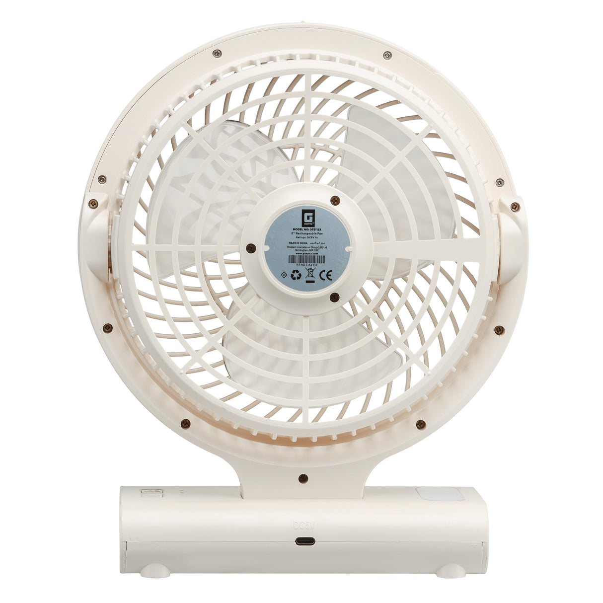 Geepas 8" Rechargeable Fan GF21123 | Up to 10H Working Time, LED Light, AC/DC Function, Smart Indicators & Overcharge Protection | Ideal for Home & Office, 2Year Warranty