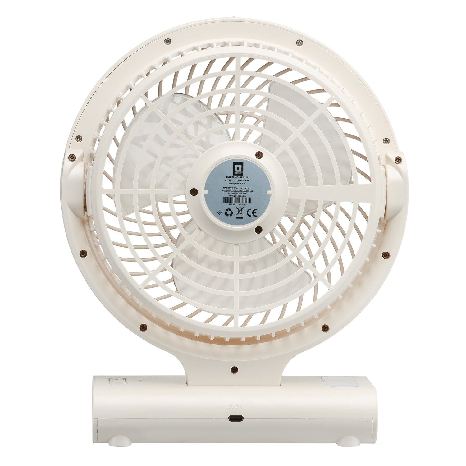 Geepas 8" Rechargeable Fan GF21123 | Up to 10H Working Time, LED Light, AC/DC Function, Smart Indicators & Overcharge Protection | Ideal for Home & Office, 2Year Warranty