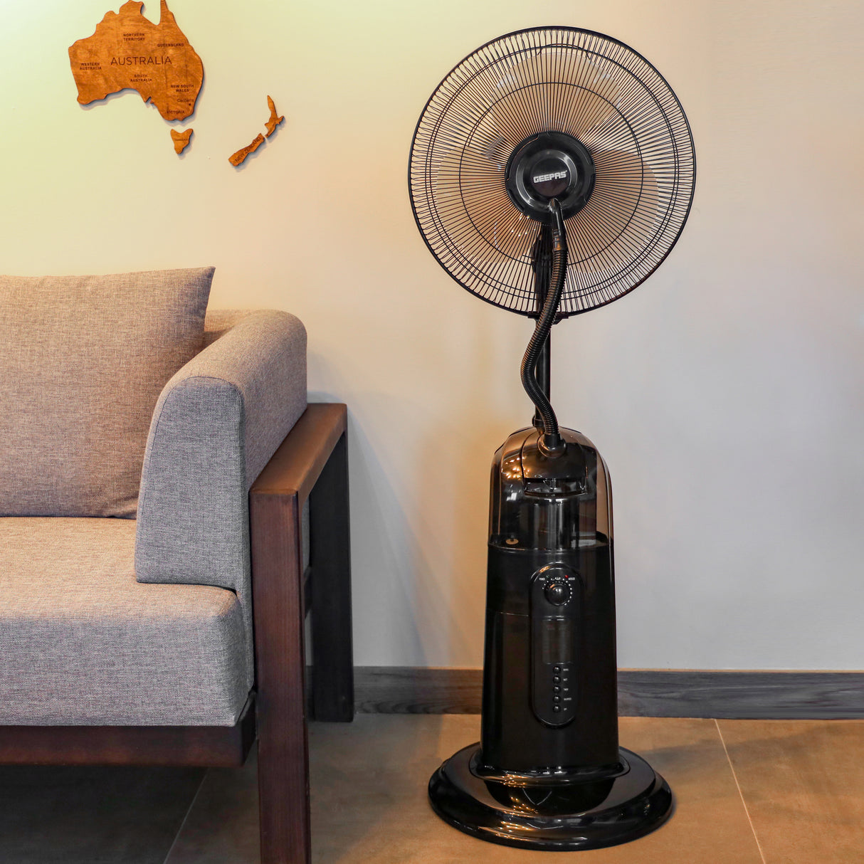 Geepas GF21161 16-Inch Mist Fan with LCD Display | 3 Wind Speeds| 3 Cooling Modes| 7.5-Hour Timer| 2L Water Tank| Remote Control| 100% Copper Motor| 2 Years Warranty