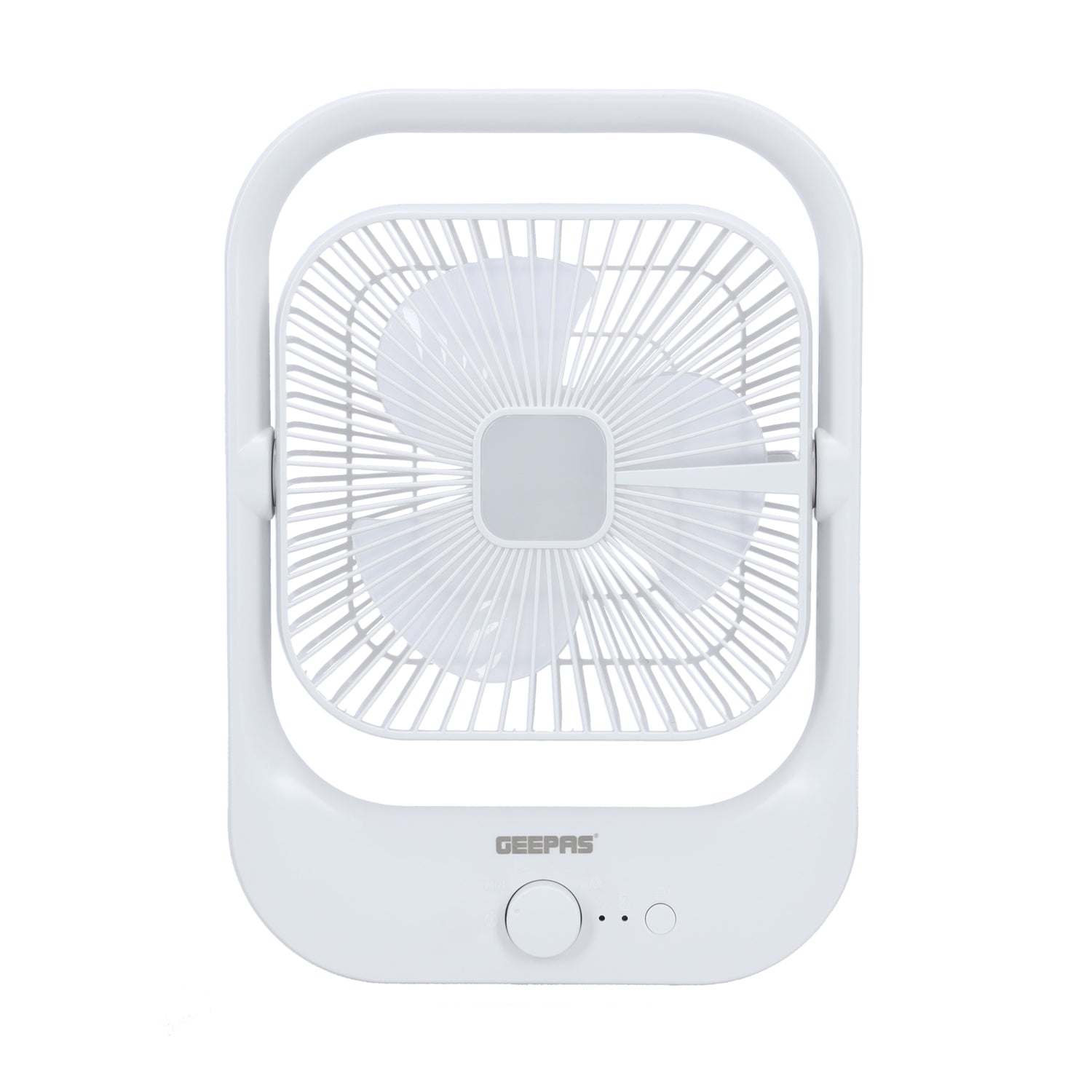 Geepas GF21162 8” Rechargeable Fan with LED Light | 2-Speed Powerful Airflow | Built-in Battery for Power Backup | Portable Design | Adjustable Tilt | 2 Years Warranty