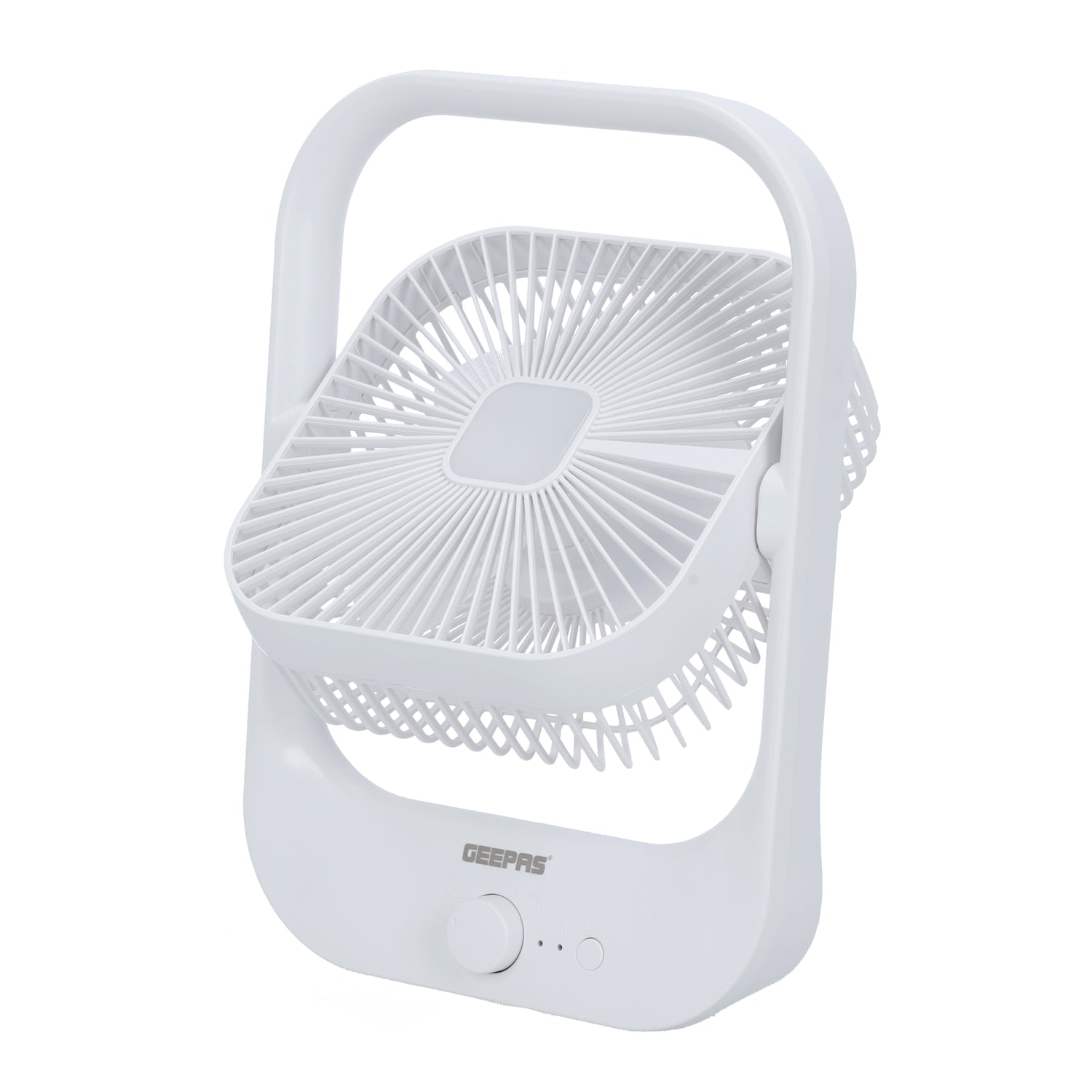 Geepas GF21162 8” Rechargeable Fan with LED Light | 2-Speed Powerful Airflow | Built-in Battery for Power Backup | Portable Design | Adjustable Tilt | 2 Years Warranty