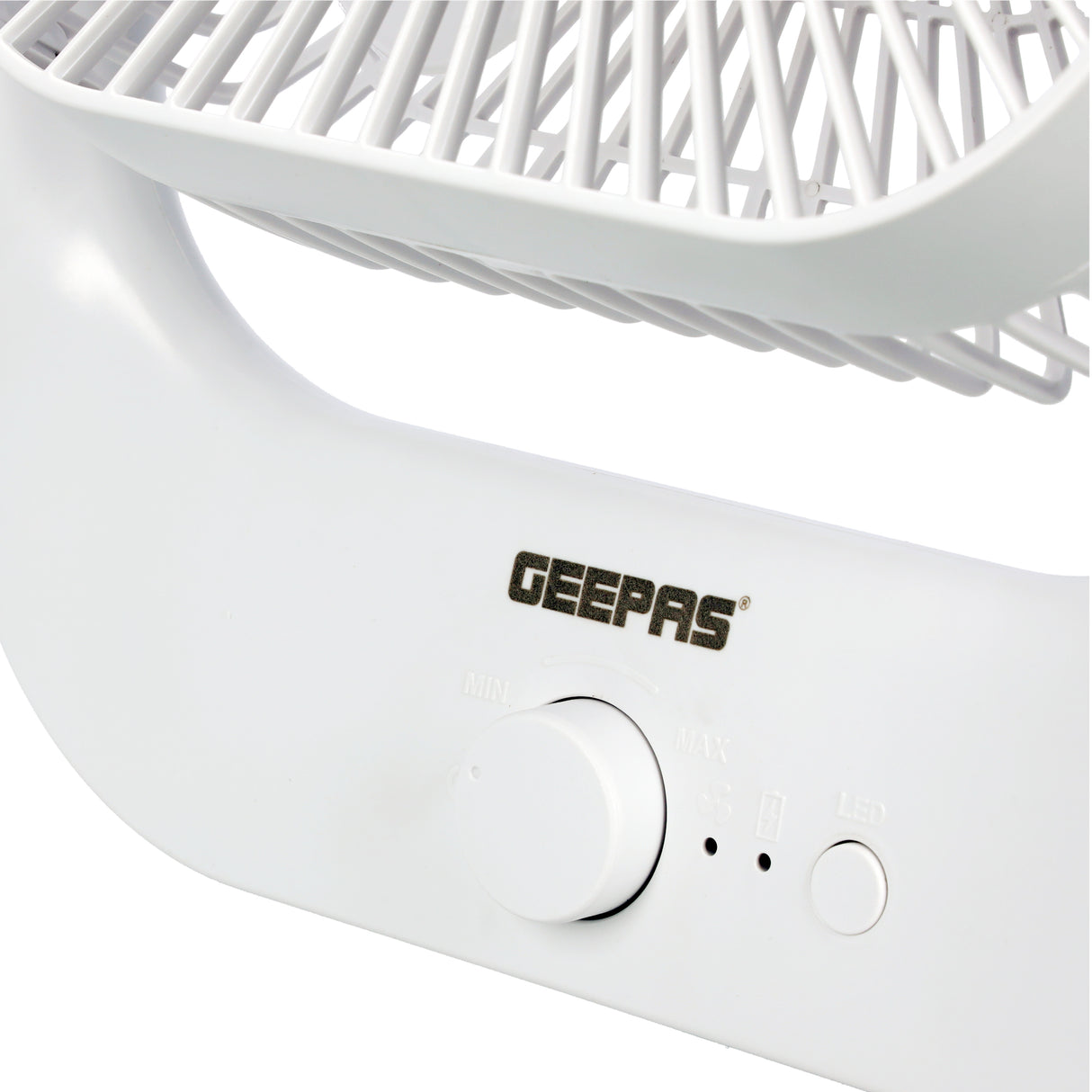 Geepas GF21162 8” Rechargeable Fan with LED Light | 2-Speed Powerful Airflow | Built-in Battery for Power Backup | Portable Design | Adjustable Tilt | 2 Years Warranty