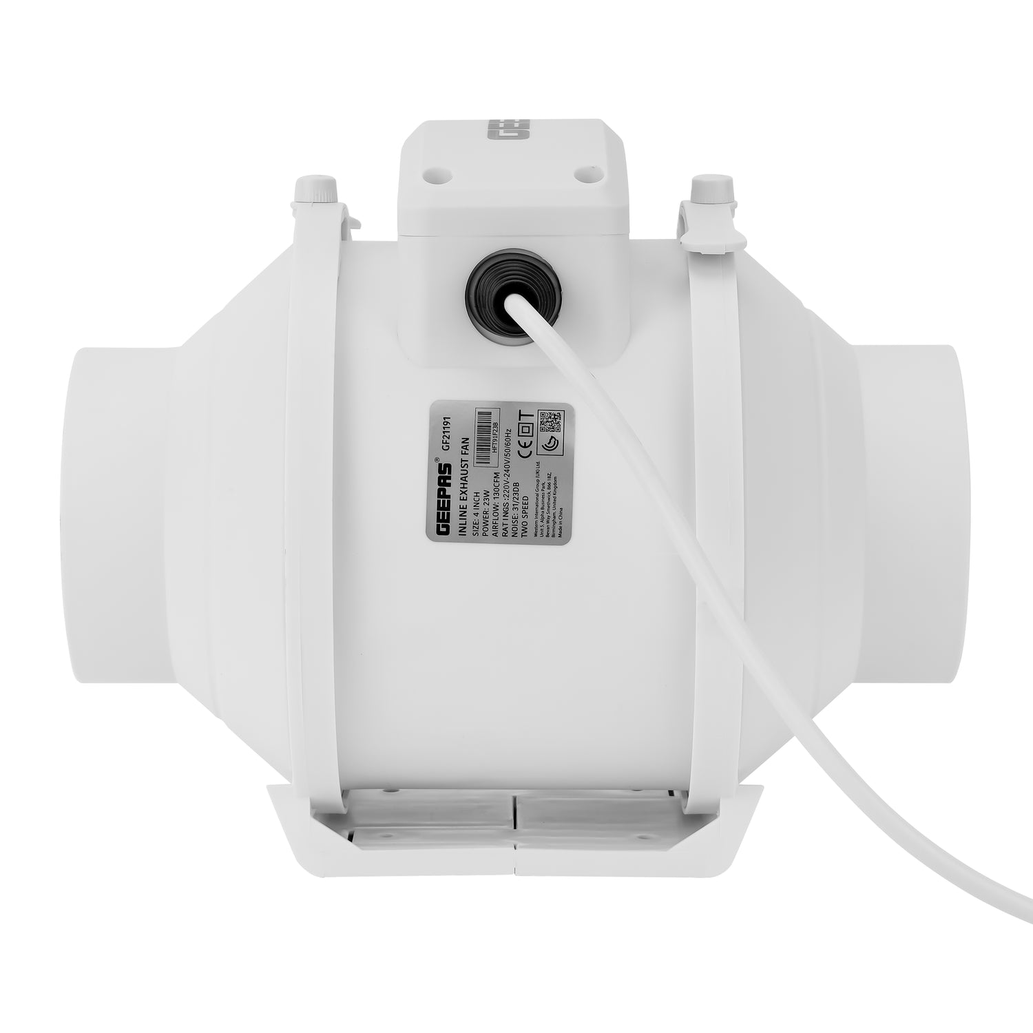 Geepas GF21191 4-Inch Inline Exhaust Fan | Low Noise Ventilation Fan with 2 Speed Settings| 23 W Powerful Motor| Durable Design | Rust-Free Body | 2 Years Warranty