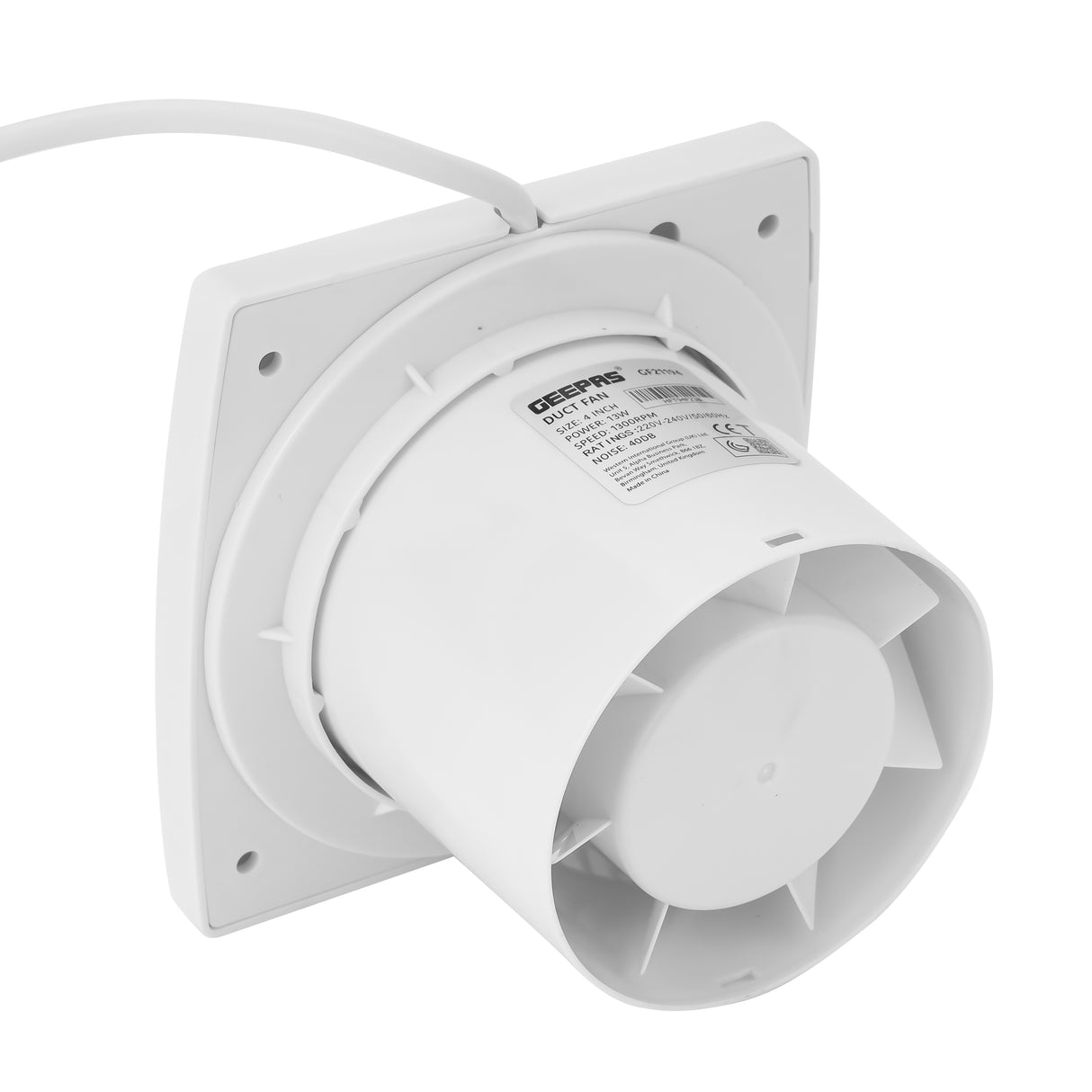 Geepas 4" Duct Fan- GF21194/ 2200 RPM, Exhaust Ventilation Fans/ 13 w, Perfect for Residential and Commercial Use/ with a Rust-Free ABS Body/ 2 Year Warranty, White