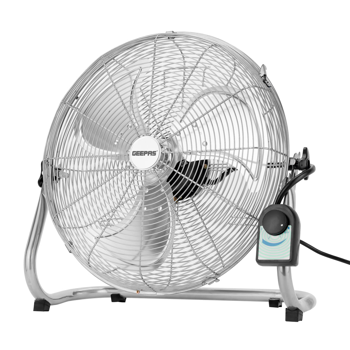 Geepas GF21196 18 Inch Industrial Metal Floor Fan | 150W Copper Motor| Durable Metal Blades | Adjustable Height | Robust Airflow | Energy Efficient | 2 Years Warranty