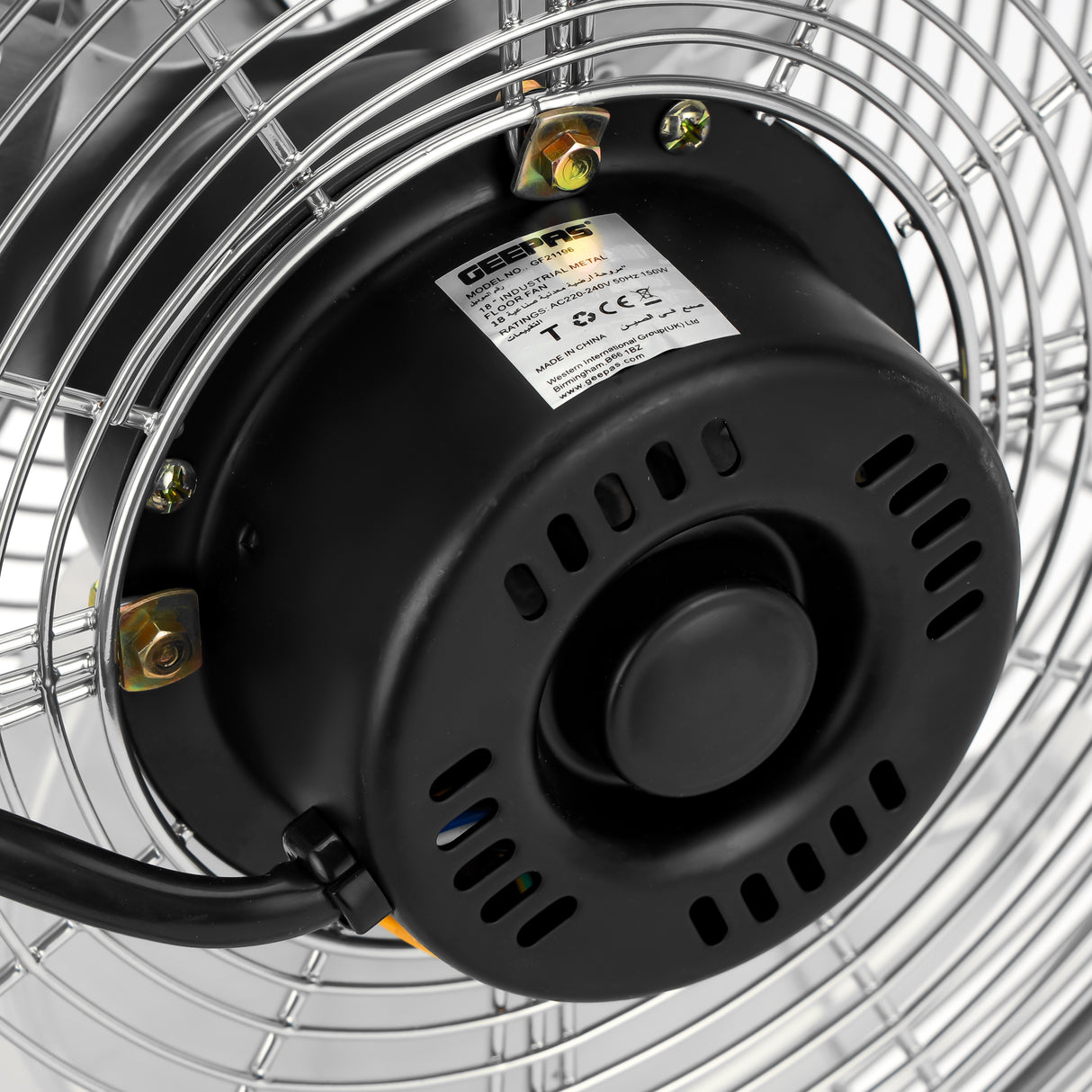 Geepas GF21196 18 Inch Industrial Metal Floor Fan | 150W Copper Motor| Durable Metal Blades | Adjustable Height | Robust Airflow | Energy Efficient | 2 Years Warranty