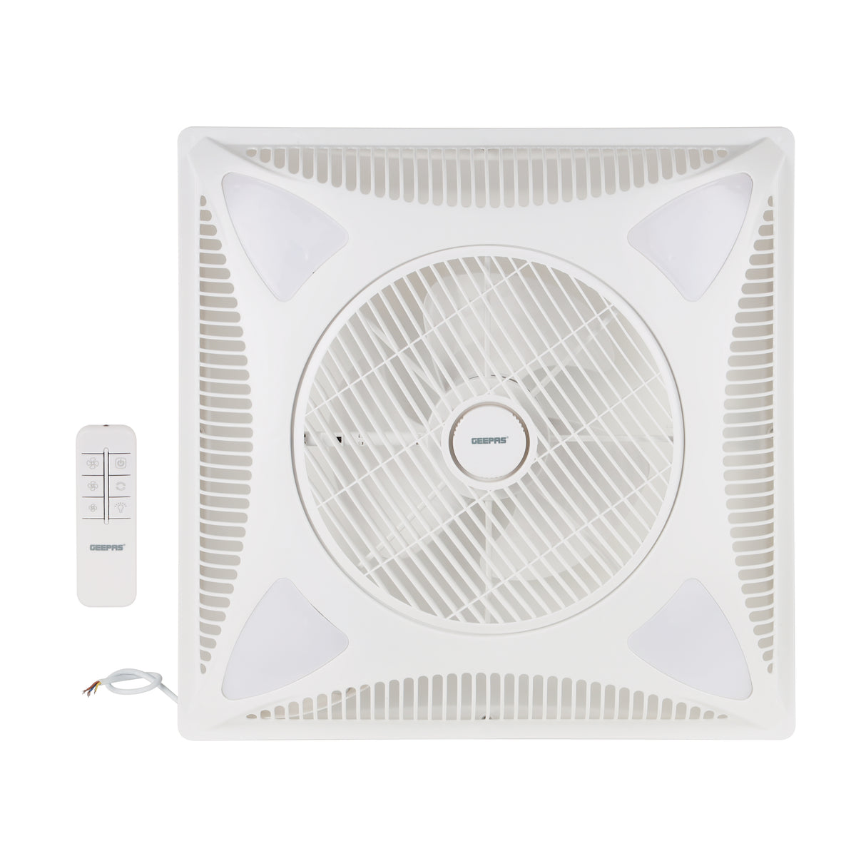 Geepas Grid Fan-GF21200/Comes with Inbuilt LED, 14-inch Size, LED Inbuilt, 3-Speed Control, 1230 RPM, Remote Control/ ABS Durable Material,  White Color, 2 Years Warranty
