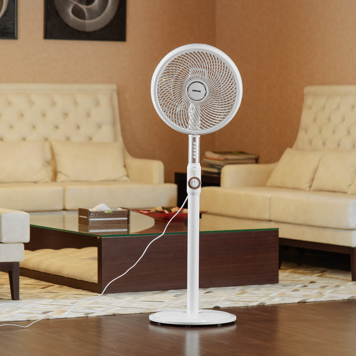 Geepas 14" Stand Fan- GF21204/Korean Design, Pedestal Fans/Adjustable Oscillation, Efficient 60 W Motor /Perfect for Home, Office, Study Room Etc/ 2 Years Warranty, Black