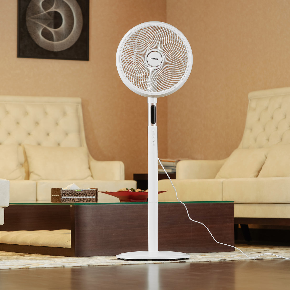 Geepas GF21205 14” Stand Fan with Remote Control | Scandi Series, 60W Motor| 3-Speed| 8H Timer| 5-Blade Air Circulation| Wide Oscillation| Korean Style| 2 Years Warranty