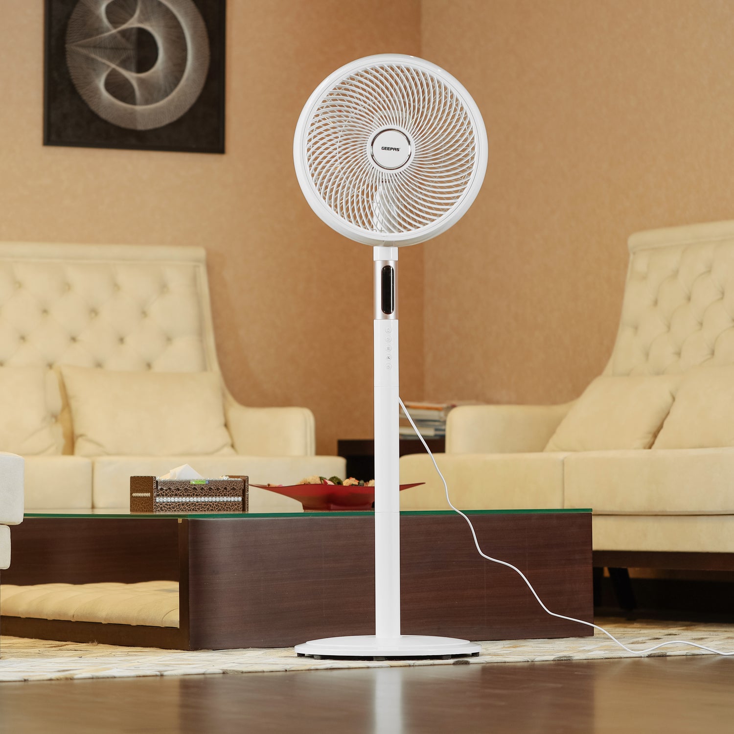Geepas GF21205 14” Stand Fan with Remote Control | Scandi Series, 60W Motor| 3-Speed| 8H Timer| 5-Blade Air Circulation| Wide Oscillation| Korean Style| 2 Years Warranty