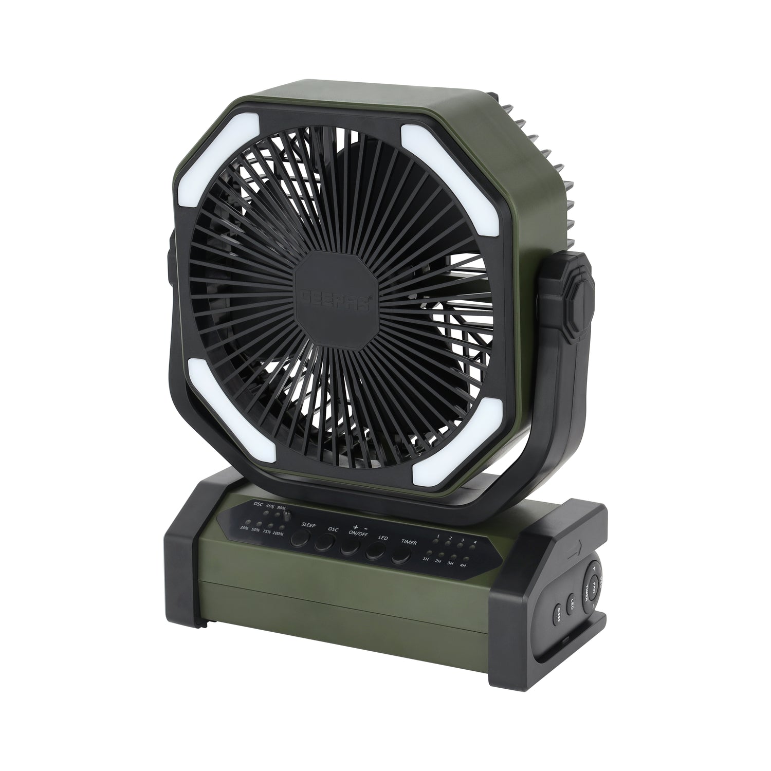 Geepas 8" Rechargeable Fan with LED Light GF21220 |10000mAh Battery, Up to 30H Working Time, Powerful Cooling, Oscillation Function, Remote Control, 2Year Warranty, Black