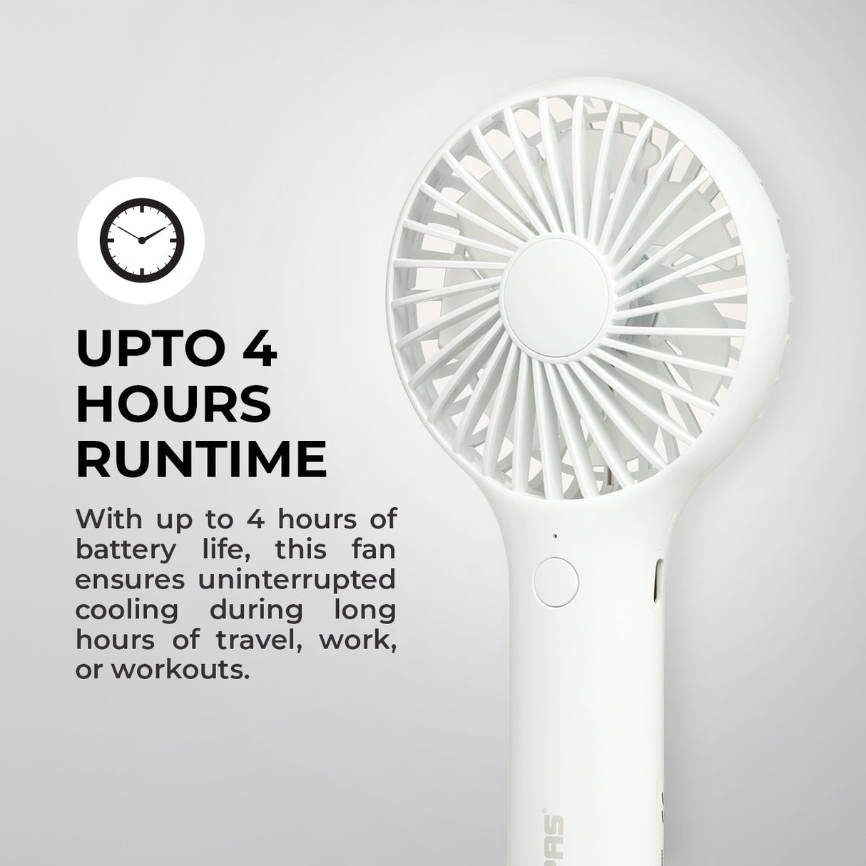 Geepas Mini Portable Handheld Fan GF21223 | 3 Speed Control, One-Button Operation, Up to 4H Runtime, Long-Lasting Rechargeable Battery, Portable Design for Travel & Home