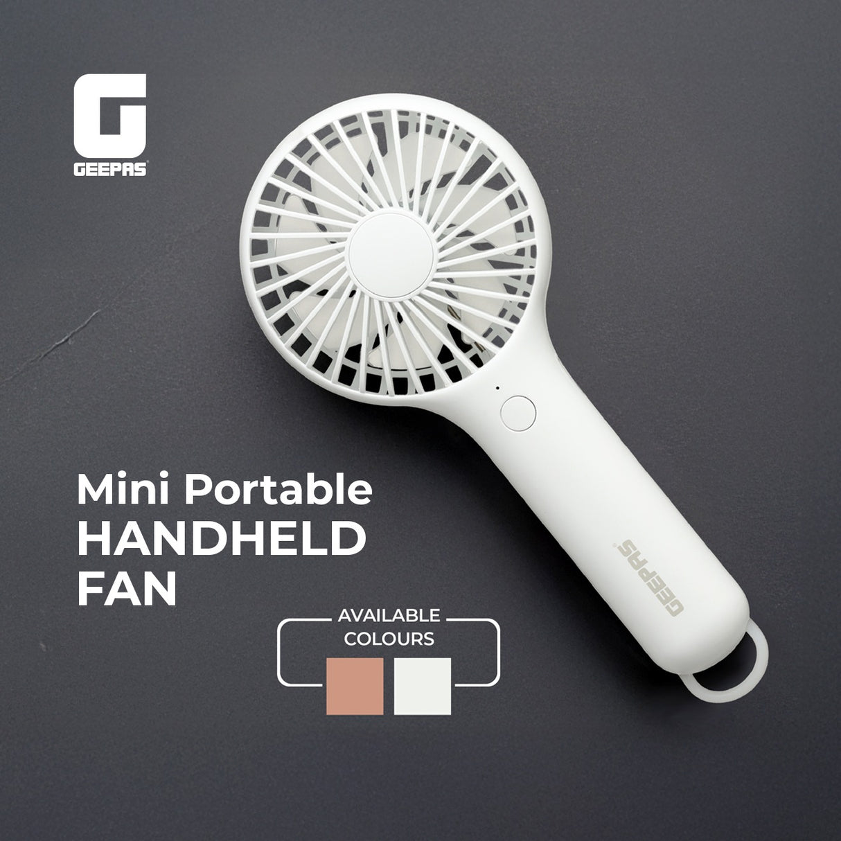Geepas Mini Portable Handheld Fan GF21223 | 3 Speed Control, One-Button Operation, Up to 4H Runtime, Long-Lasting Rechargeable Battery, Portable Design for Travel & Home