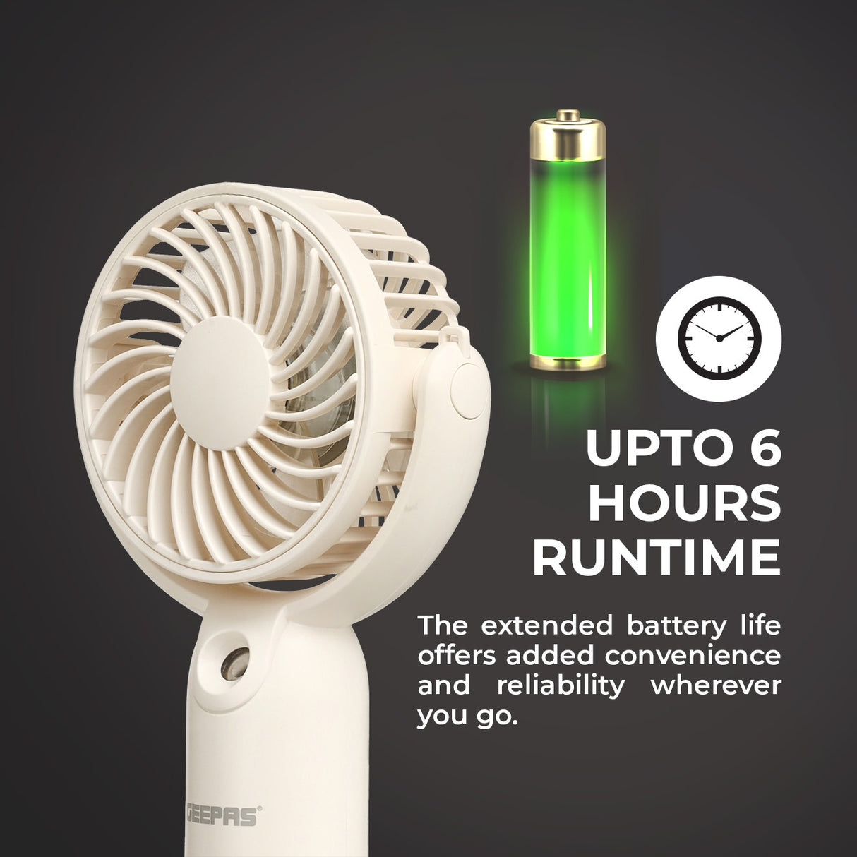 Geepas Mini Handheld Mist Fan GF21224|3 Speed Settings, Mist Spray Function, Up to 6H Runtime, Rechargeable Long-Lasting Battery, Silent Cooling Fan for Travel & Outdoors