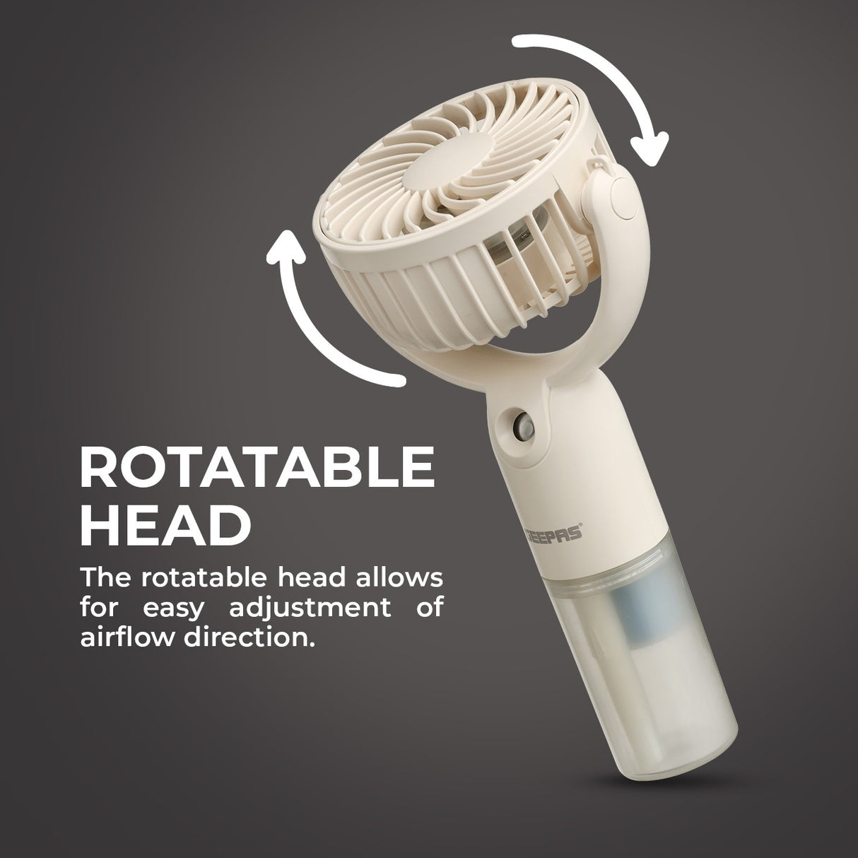 Geepas Mini Handheld Mist Fan GF21224|3 Speed Settings, Mist Spray Function, Up to 6H Runtime, Rechargeable Long-Lasting Battery, Silent Cooling Fan for Travel & Outdoors