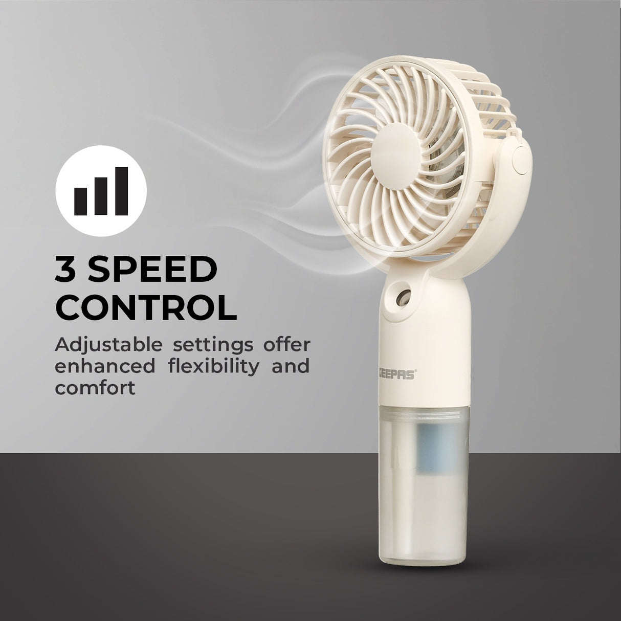 Geepas Mini Handheld Mist Fan GF21224|3 Speed Settings, Mist Spray Function, Up to 6H Runtime, Rechargeable Long-Lasting Battery, Silent Cooling Fan for Travel & Outdoors