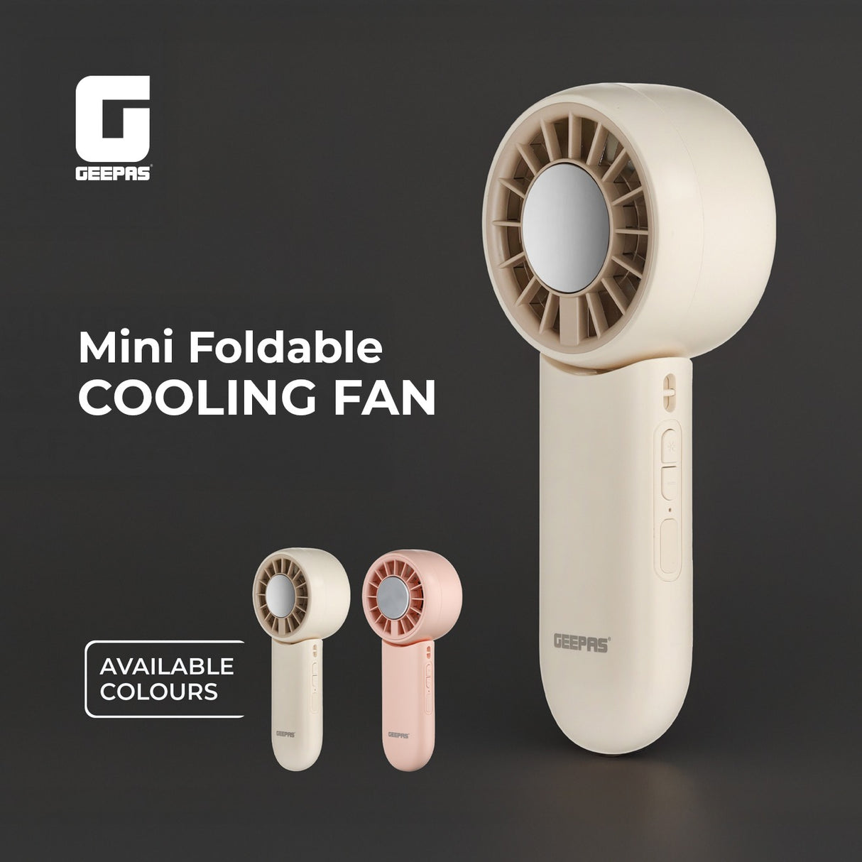 Geepas Mini Foldable Cooling Fan- GF21225/ 3 Speed Control, Cooling Function, 8 Hours Long Working Time/Small, Portable Design for Women and Men/ Pink, 2 Years Warranty