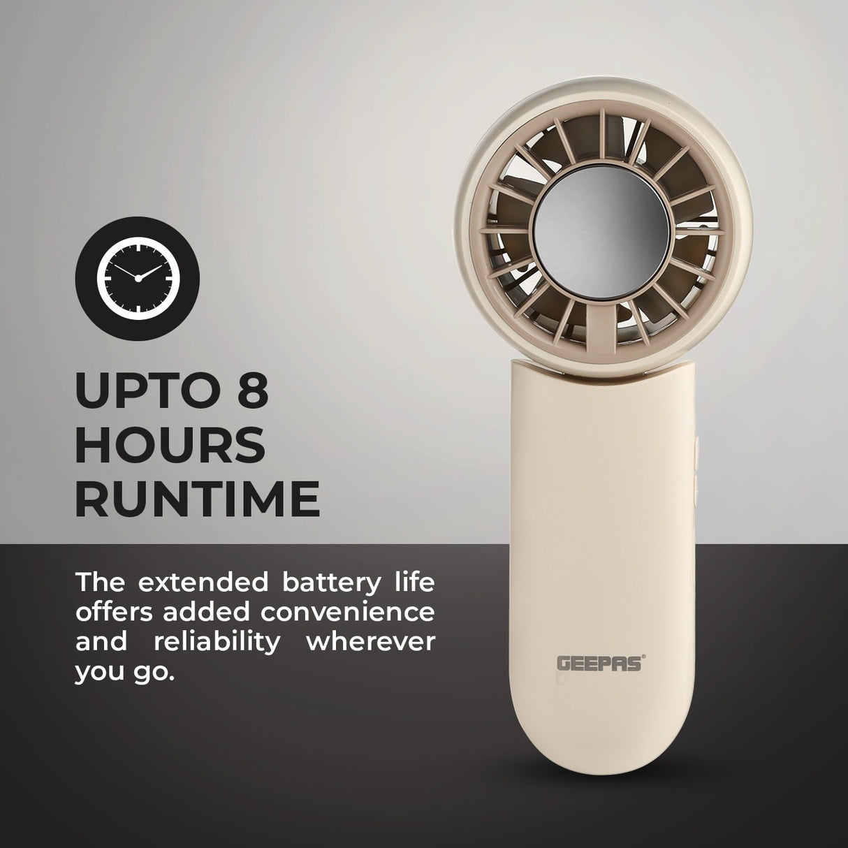 Geepas Mini Foldable Cooling Fan- GF21225/ 3 Speed Control, Cooling Function, 8 Hours Long Working Time/Small, Portable Design for Women and Men/ Pink, 2 Years Warranty