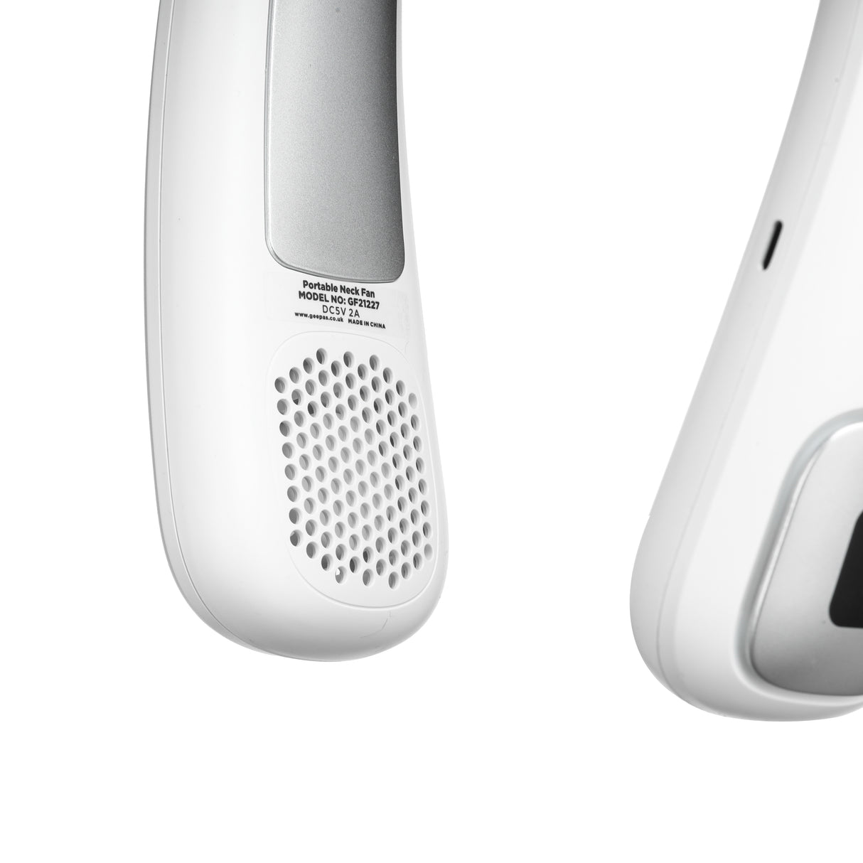 Geepas Portable Neck Fan- GF21227/ 6 H Working Time, 3 Speed Levels/Digital Display, Lightweight, Indoor and Outdoor Use/ Silent, Safe and Secure/ White, 2 Years Warranty