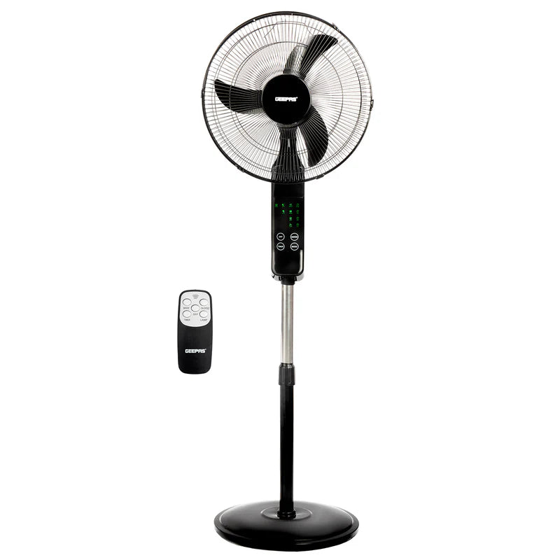 Geepas GF9466 16” Stand Fan with Remote Control | 3-Speed Control | 7.5Hour Timer | LED Display| Touch Switch| Powerful 60W Motor | Adjustable Height| 2 Years Warranty