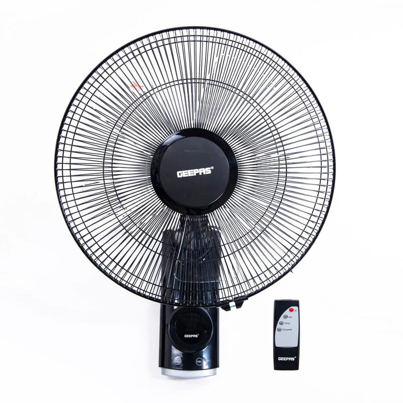 Geepas GF9479 16-Inch Wall Fan with Remote Control Features | 60 W Power | 3-speed options | 12-hour timer | wide oscillation |  powerful copper motor | 2-year warranty