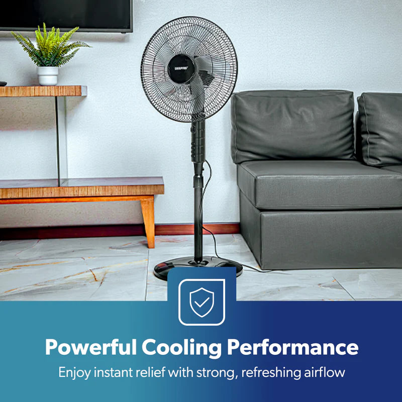 Geepas GF9488 16 Inch Stand Fan |Powerful Copper Motor for Efficient Cooling| 3Speed Settings| Adjustable Height| Oscillation Function| Quiet Operation| 2 Years Warranty