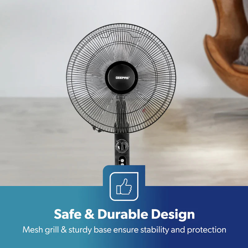 Geepas GF9488 16 Inch Stand Fan |Powerful Copper Motor for Efficient Cooling| 3Speed Settings| Adjustable Height| Oscillation Function| Quiet Operation| 2 Years Warranty
