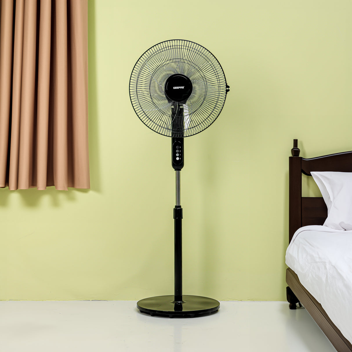Geepas GF9615 16-Inch Stand Fan | 50W powerful motor | 5 blades | 3-speed control | oscillation| adjustable height |2-year warranty| Ideal for Home, Office, Etc
