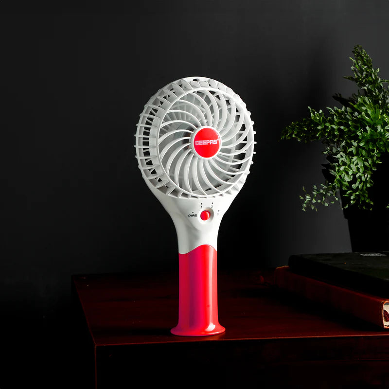 Geepas GF9617 Rechargeable Mini Fan | 3 Speed Portable Handheld Fan with 3.7V Lithium Battery | Brushless Motor | USB Charging | Quiet Operation | 2 Years Warranty