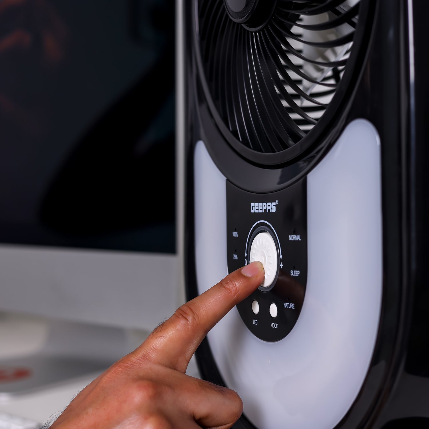 Geepas GF9621 Rechargeable Mini Fan |3-Speed Modes| 40 PCS Ultra-Bright LED Lights| Stepless Speed Switch| Up to 50 Hours Working Time| Compact Portable| 2 Years Warranty