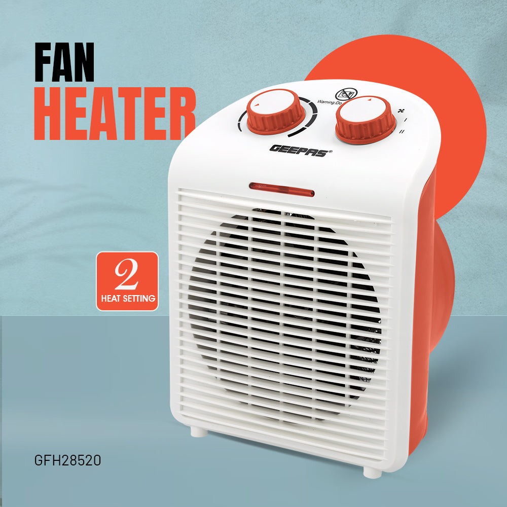 Geepas GFH28520 Fan Heater with 1000W/2000W Dual Heat Settings | Adjustable Thermostat | Instant Heating | Overheat Protection | Power Indicator | 2-Year Warranty