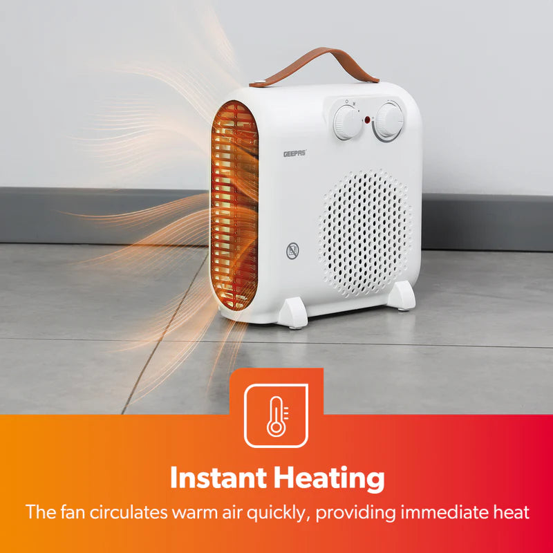 Geepas Fan Heater GFH28547 |3 Modes: Cool, Warm & Hot Wind |2 Power Options: 1000W/2000W |Adjustable Thermostat, Safety Fuse |Ideal for Homes & Offices | 2-Year Warranty