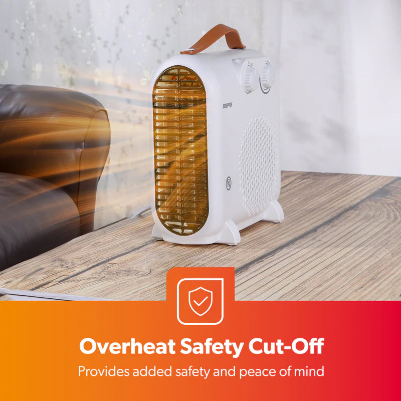 Geepas Fan Heater GFH28547 |3 Modes: Cool, Warm & Hot Wind |2 Power Options: 1000W/2000W |Adjustable Thermostat, Safety Fuse |Ideal for Homes & Offices | 2-Year Warranty