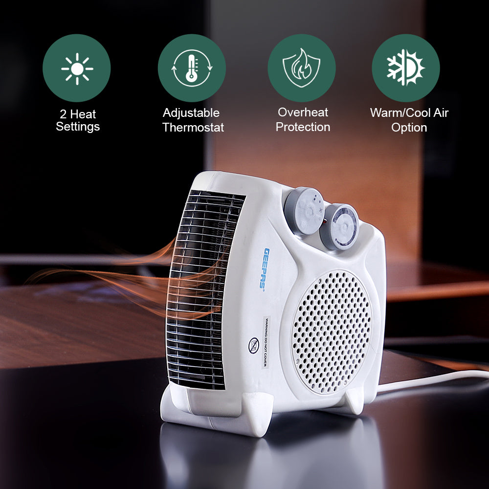 Geepas GFH9520 2000W Fan Heater | Adjustable Thermostat| Cool/Warm/Hot Wind Selection| Instant Heating| Overheat Protection| Power Indicator Light|  2 Years Warranty