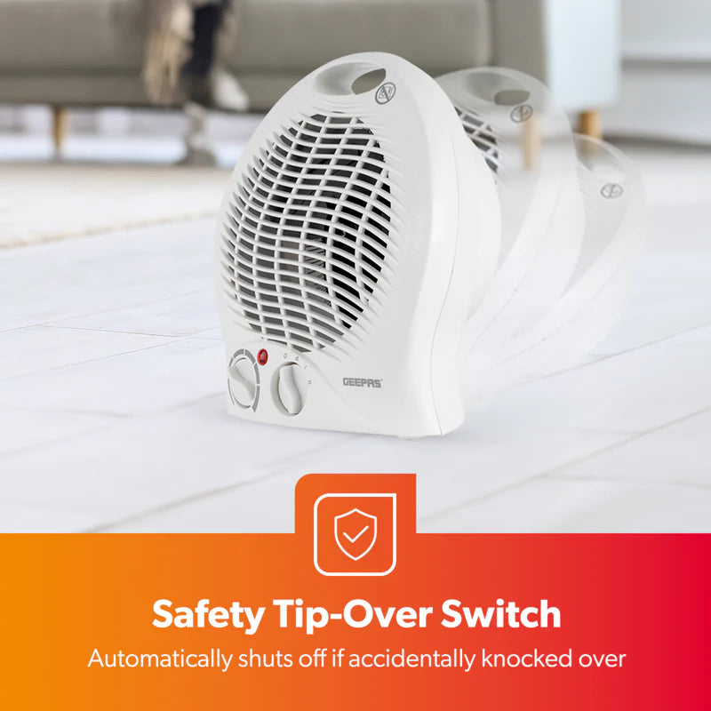 Geepas GFH9521 Fan Heater | 1000W/2000W Adjustable Thermostat| Cool/Warm/Hot Air Selection| Overheat Protection| Power Indicator Light & Carry Handle | 2 Years Warranty