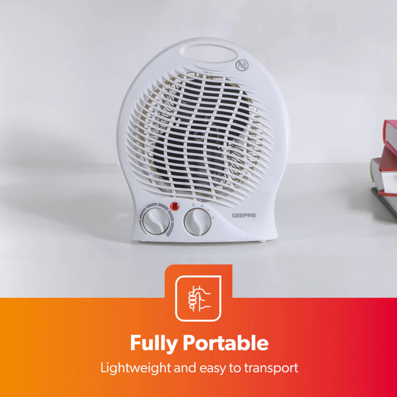 Geepas GFH9521 Fan Heater | 1000W/2000W Adjustable Thermostat| Cool/Warm/Hot Air Selection| Overheat Protection| Power Indicator Light & Carry Handle | 2 Years Warranty
