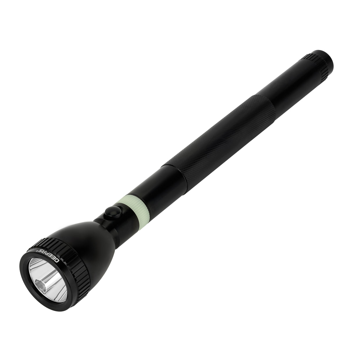 Geepas Rechargeable LED Flashlight 363mm - Hyper Bright Cool White LED 2200 Meters Range, Portable Torch | Charge Multiple Times, High Durable Battery, Aircraft Aluminium Body | 6 Months Warranty