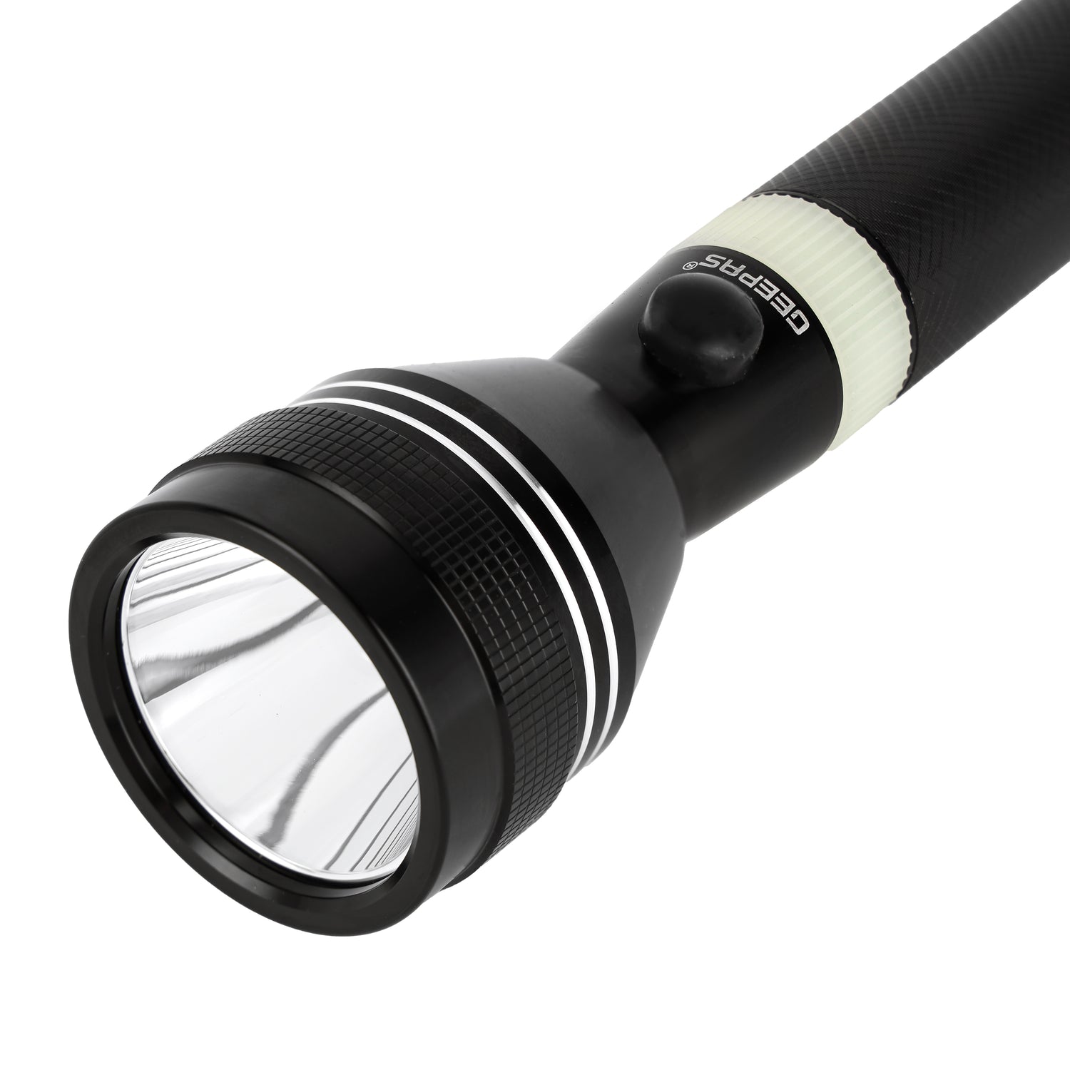 Geepas Rechargeable LED Flashlight GFL4637 | Pack of 2, 7W LED, 3H Continuous Use, Aircraft Aluminum Body, Lithium Battery, Night Glow Ring, Water & Shock Resistant