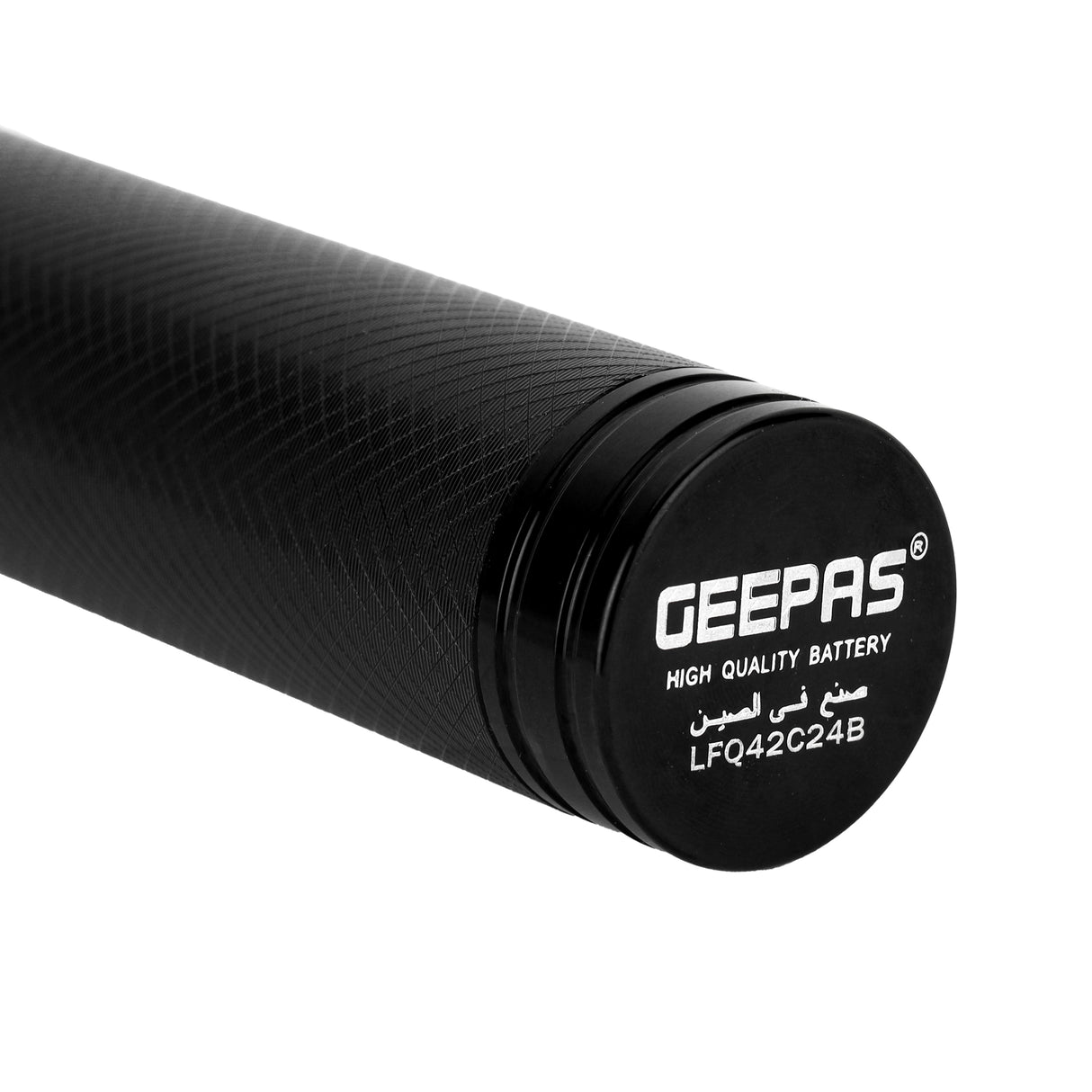 Geepas Rechargeable LED Flashlight 281MM - Hyper Bright White 1800 Meters Portable Torch High Beam LED Flashlight| Water Proof Pocket Flashlight with Charger, battery