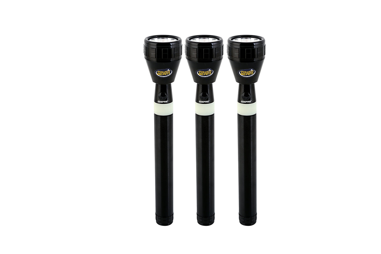 Geepas 3 PCS Rechargeable Family Pack LED Flashlight 1450mAh 280mm - Super Bright Light Rechargeable Flashlight| Aluminium Body, Durable CREE LED Lights | 2000M Distance Range | 2 Years Warranty