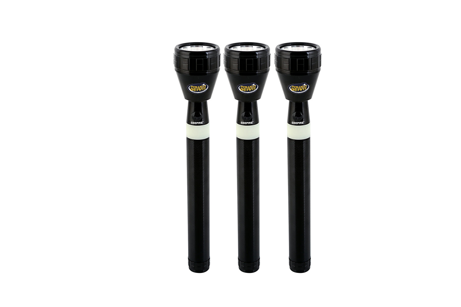 Geepas 3 PCS Rechargeable Family Pack LED Flashlight 1450mAh 280mm - Super Bright Light Rechargeable Flashlight| Aluminium Body, Durable CREE LED Lights | 2000M Distance Range | 2 Years Warranty
